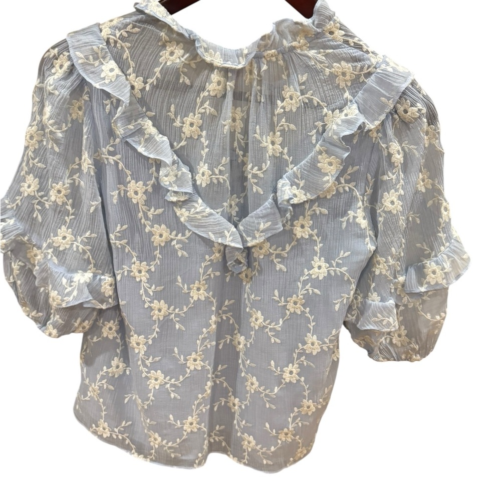 Rebecca Taylor Light Blue‎ Floral Blouse - Picture 2 of 6